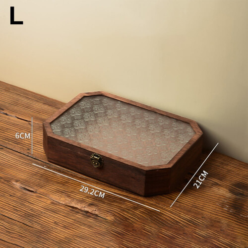 Begonia flower glass decorative box octagonal solid wood