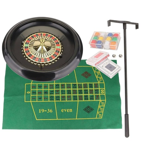 16 Inch/40cm Roulette Wheel Set Including Felt,  Chips, Cards & Rake