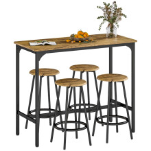5-teiliges Bar-Set im Industriestil mit 4 Hockern, Schwarzbraun