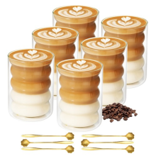 6-Pack Double Walled Glass Coffee Mugs 330ml (11oz) Double Wall Insulated Glass