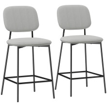 Ensemble de 2 tabourets de bar en velours avec repose-pieds, pieds en acier gris