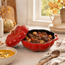 Pumpkin Dutch Oven 2L Pumpkin Stew Enamel Cast Iron Pot with Lid, Pumpkin Shape