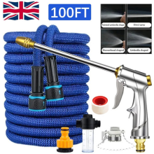 100FT Stainless Steel Garden Hose Pipe Water Rust-Proof Kink-Free W/ Spray Gun