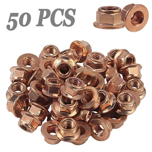50Pcs M8 Copper Flashed Exhaust Manifold Nut 8mm Nuts Set High Temperature Nuts