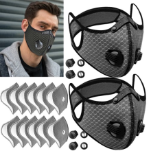 2x Face Mask Active Carbon Filter Breathing Valves Reusable Cycling Sport Mesh