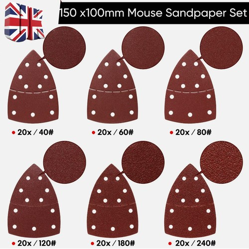 120x Mixed Mouse Sanding Sheets Palm Sander Pads Sandpaper For Black and Decker