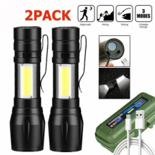 2 X Powerful LED Flashlight USB Rechargeable Zoomable Camping Hiking Work Light