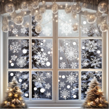 114x Reusable Christmas Window Snowflakes Stickers Clings Decal Xmas Shop Decor
