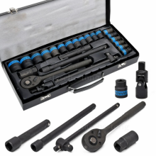 25pcs 1/2" Drive Impact Socket Set Metric 8-32mm Heavy Duty Ratchet Wrench Black