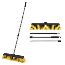 Stiff Outdoor Garden Broom 18" Heavy Duty Handle Yard Brush Hard Bristle Sweeper