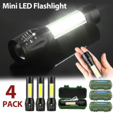 4Pack Portable Small LED Torch USB Rechargeable Mini Flashlight Zoom Pocket Lamp