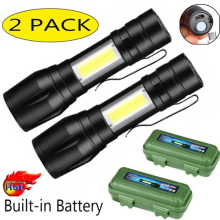 2x Super Bright USB Rechargeable COB LED Flashlight Mini Zoom Torch Work Light