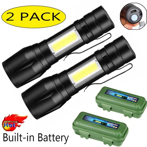 2x Super Bright USB Rechargeable COB LED Flashlight Mini Zoom Torch Work Light