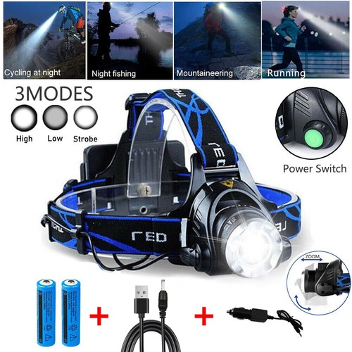 Super Bright USB Rechargeable LED Headlamp Zoomable Outdoor Head Torch Headlight