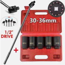 5Pcs 12 Point Axle Hub Nut Deep Impact Socket Set + 1/2" Drive Breaker Bar UK