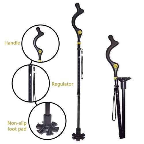 Folding Walking Cane Straight Posture Cane Adjustable Height Walking Stick
