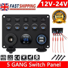 5 Gang 12V 24V LED Light Switch Control Panel For Camper RV Car Boat Waterpoor