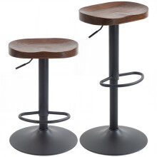 Ensemble de 2 tabourets de bar pivotants et réglables, assise en selle en bois d'orme