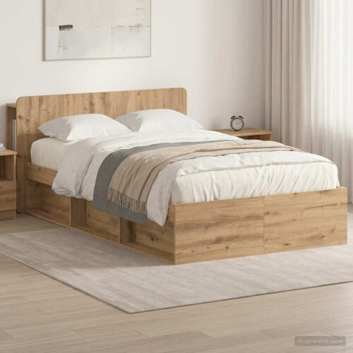 VidaXL vidaXL Bed Frame with Storage Artisan Oak 120 x 190 cm Engineered Wood