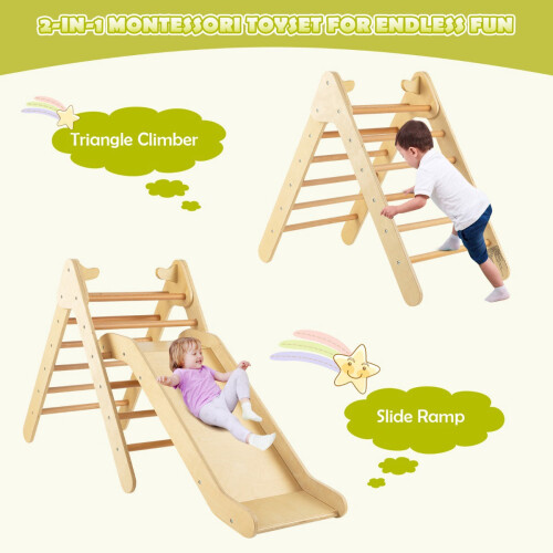 Kids Wooden Climbing Triangle Set with Adjustable Slide 2