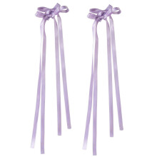 2 Pcs Ribbon Bow Elegant 2000s Style Side Clip Bow Hair Clip Sweet Girls Fairy Bow Style Long Bowknot Balletcore Purple
