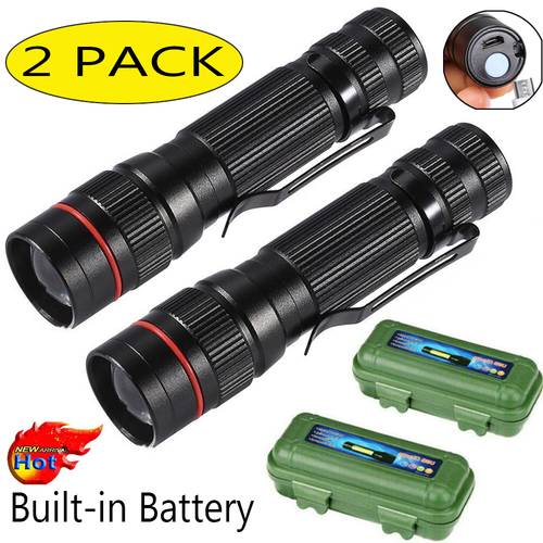 2PCS Mini LED Flashlight Small Torch Pocket Light With Clip Hand Flashlight BOX