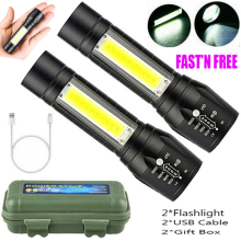 2 Pack High Powered LED Flashlight USB Rechargeable Lamp Camping work Light
