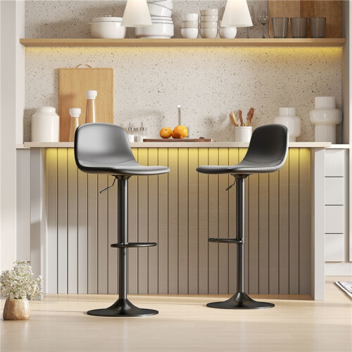 Lot de 2 tabourets de bar en similicuir avec dossier, noirs 2