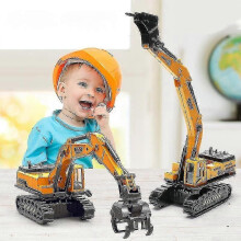 (drilling rig) Heavy Duty Engineering Excavator Toy for Kids with Grabber and Trolley
