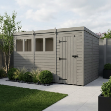 12x10 Pent Composite Shed Tanalised (Single Door, With Windows)