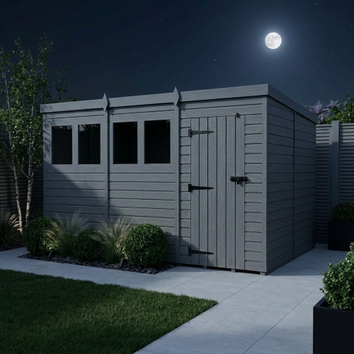 12x10 Pent Composite Shed Tanalised (Single Door, With Windows) 2