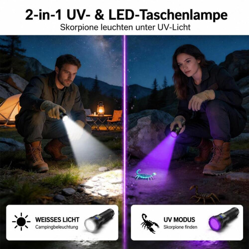 Φακός UV 395nm, 2 σε 1 μαύρο και λευκό φως, μπαταρία 5000mAh, USB-C, μαγνητικός, αδιάβρ 2