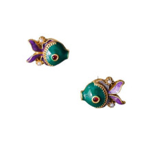 Brincos de peixe em esmalte para mulher, estilo vintage de palácio, joia elegante para presente, delicada e sofisticada