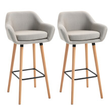 Ensemble de 2 tabourets de bar en bois massif avec repose-pieds beige