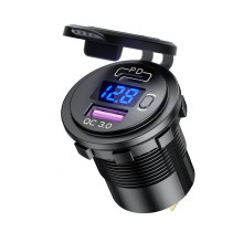 Szybka ładowarka samochodowa QC3.0 USB typu C USB-C PD o mocy 63 W z wyświetlaczem napięcia LED do pojazdów 12 V i 24 V