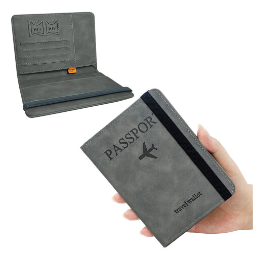 RFID Blocking Passport Holder PU Leather Travel Wallet with 1