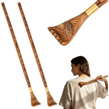 Sæt med 2 træ-rygkløemåtter, 42 cm lange, kradsehjælp mod kløe, ergonomisk, glatpoleret, til rygmassage
