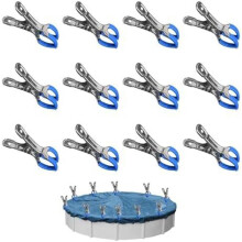 12 metalen clips voor zwembadafdekkingen, bevestigingsclips met beschermfolie, zeilclips, klemmen voor bovengrondse zwembaden, Kle