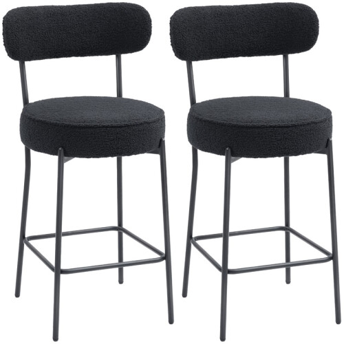 Ensemble de 2 tabourets de bar rembourrés avec repose-pieds noirs 1