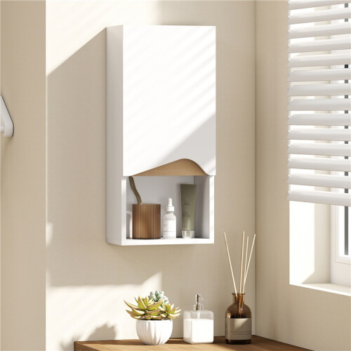 Wall Mounted Bathroom Cabinet with Open Shelf, White 2