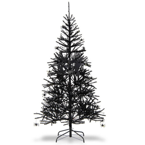 Árbol de Halloween negro con luces LED moradas, 183 cm 1