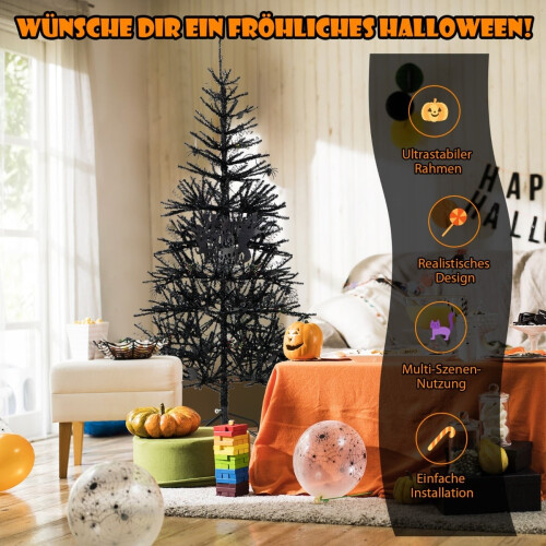 Árbol de Halloween negro con luces LED moradas, 183 cm 2