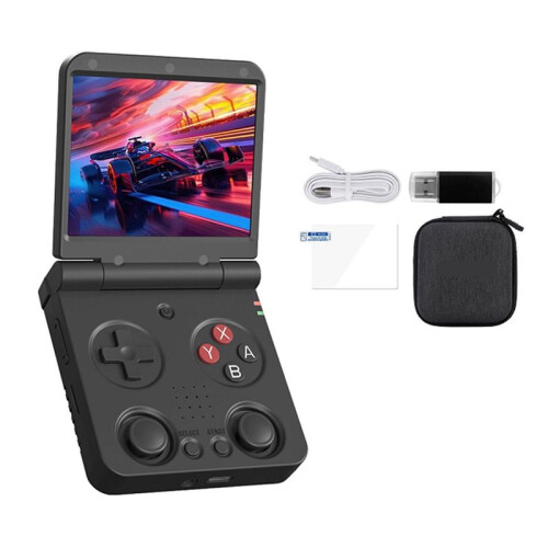 Flip V2 Retro Handheld Game Console 3.5Inch IPS Screen Open Source Handheld Game Console -Compatible Game Pad Black