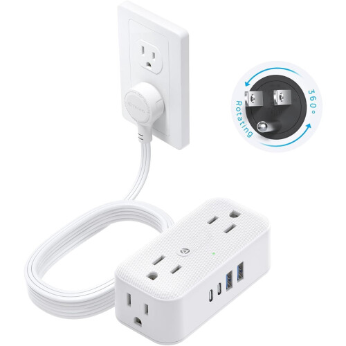 Power Strip with 360 Rotating Plug, 10FT Cord, 4
