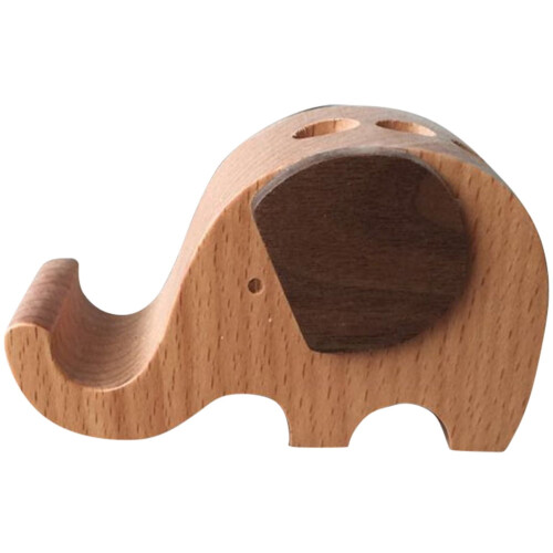 Elephant Phone Holder Light Brown Wood 1 Piece