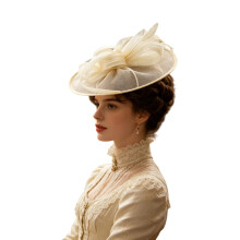 Feather Headpiece Breathable Fascinator Hat With-Champagne