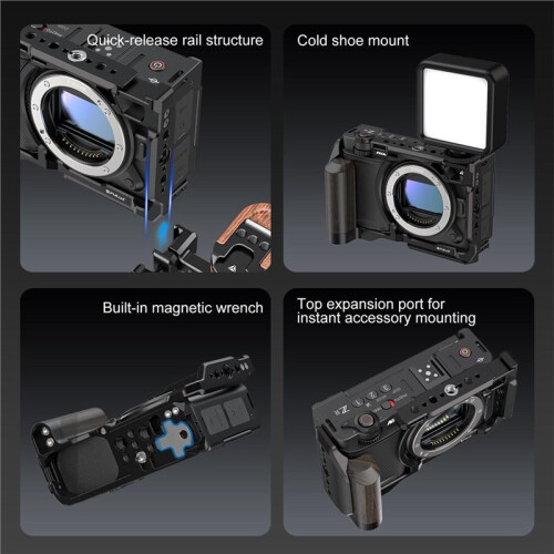 PULUZ Camera Cage Stabilizer Rig for  ZR Wood Handle Metal Camera Cage Protective Frame with Screw Hole Locating Interface