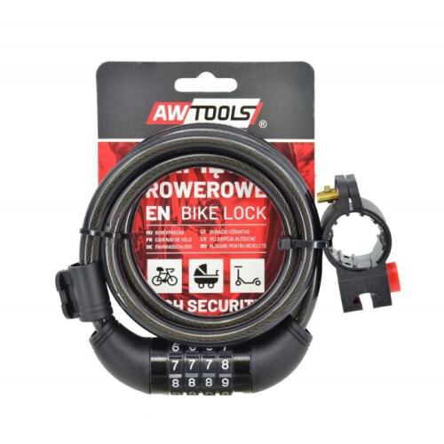 Antivol - AWTOOLS - AW24062 - Cabo de aço 10mm - Comprimento 120cm - Cadeado 4 dígitos