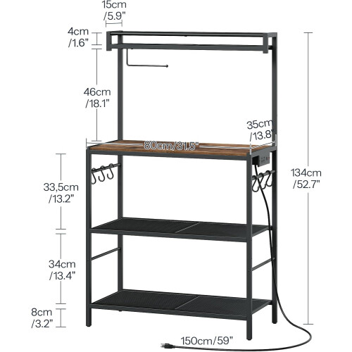 Bakers Rack with Storage and Power Outlet 36-inch Rustic 1