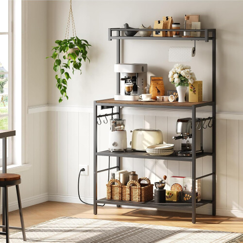 Bakers Rack with Storage and Power Outlet 36-inch Rustic 2